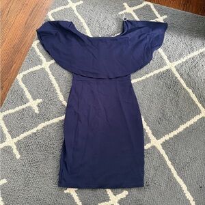 Soprano Blue Off-Shoulder Bodycon Midi Dress
